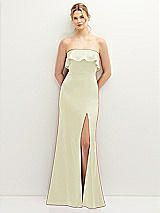 Front View Thumbnail - Butter Yellow Soft Ruffle Cuff Strapless Trumpet Dress with Front Slit