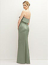 Rear View Thumbnail - Sage Soft Ruffle Cuff Strapless Trumpet Dress with Front Slit