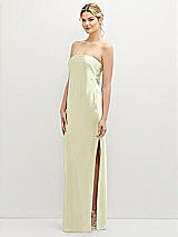 Alt View 1 Thumbnail - Butter Yellow Strapless Pull-On Satin Column Dress with Side Seam Slit