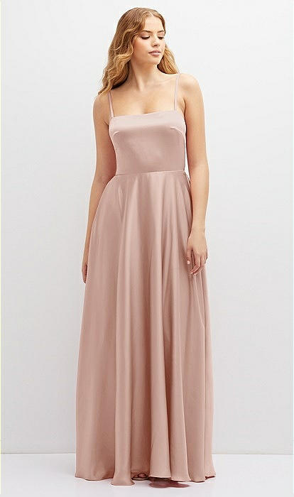 Adjustable Sash Tie Back Satin Maxi Bridesmaid Dress With Full