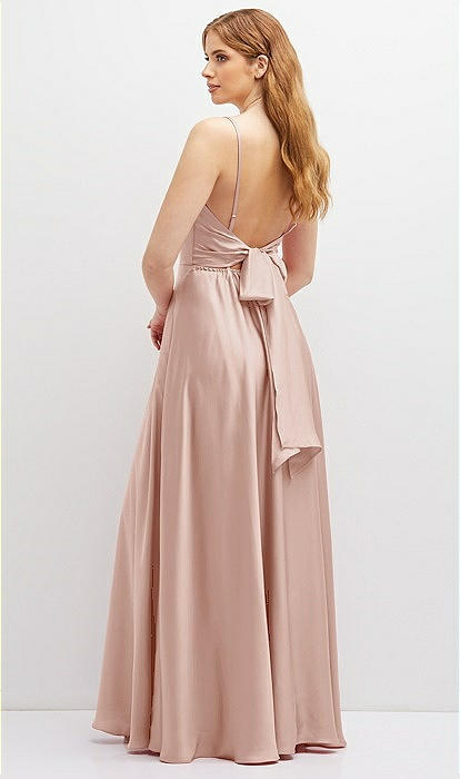 Adjustable Sash Tie Back Satin Maxi Bridesmaid Dress With