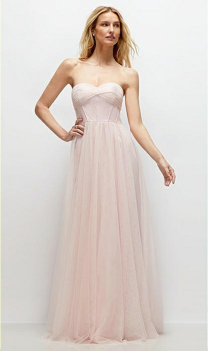 Strapless Twist Cup Tulle Corset Bridesmaid Dress With Full Maxi