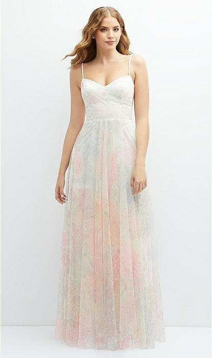Romantic Floral Soft Tulle Maxi Bridesmaid Dress With Full Skirt