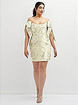 Alt View 2 Thumbnail - Butter Yellow Floral Floral Satin Off-the-Shoulder Bow Corset Fit and Flare Mini Dress