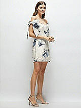 Side View Thumbnail - Inkwash Blue Floral Floral Satin Off-the-Shoulder Bow Corset Fit and Flare Mini Dress