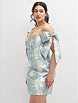 Alt View 1 Thumbnail - Porcelain Blue Seraphina Floral Floral Satin Off-the-Shoulder Bow Corset Fit and Flare Mini Dress