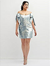 Alt View 2 Thumbnail - Porcelain Blue Seraphina Floral Floral Satin Off-the-Shoulder Bow Corset Fit and Flare Mini Dress