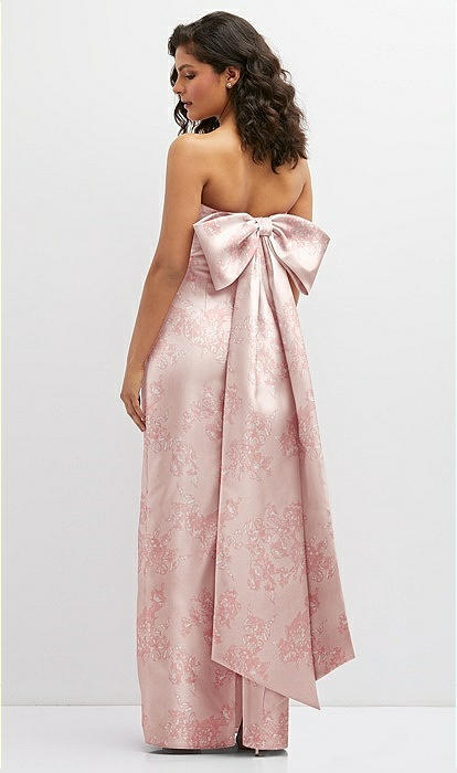 Floral Strapless Draped Bodice Column Bridesmaid Dress With