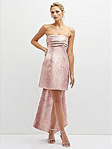 Front View Thumbnail - Bow And Blossom Print Floral Strapless Satin Column Mini Dress with Oversized Bow