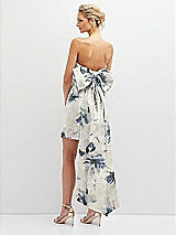 Rear View Thumbnail - Inkwash Blue Floral Floral Strapless Satin Column Mini Dress with Oversized Bow