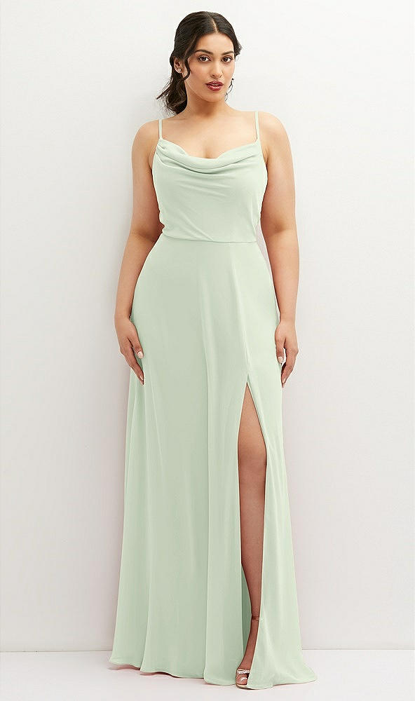 Front View - Mint Green Soft Cowl-Neck A-Line Maxi Dress with Adjustable Straps