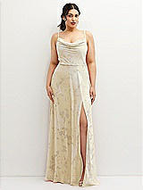 Front View Thumbnail - Butter Yellow Floral Soft Cowl-Neck A-Line Maxi Dress with Adjustable Straps