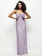 Alt View 1 Thumbnail - Lilac Haze Strapless Satin Column Maxi Dress with Oversized Handcrafted Bow