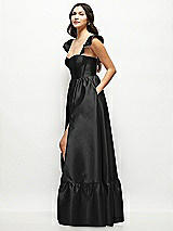 Side View Thumbnail - Black Satin Corset Maxi Dress with Ruffle Straps & Skirt