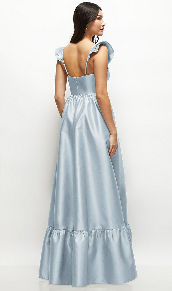 Back View - Mist Satin Corset Maxi Dress with Ruffle Straps & Skirt