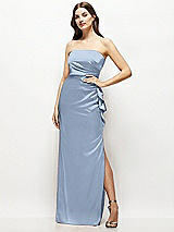 Alt View 1 Thumbnail - Cloudy Strapless Draped Skirt Satin Maxi Dress with Cascade Ruffle