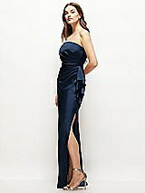 Alt View 2 Thumbnail - Midnight Navy Strapless Draped Skirt Satin Maxi Dress with Cascade Ruffle
