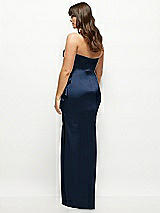 Rear View Thumbnail - Midnight Navy Strapless Draped Skirt Satin Maxi Dress with Cascade Ruffle