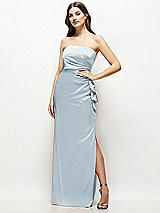 Alt View 1 Thumbnail - Mist Strapless Draped Skirt Satin Maxi Dress with Cascade Ruffle