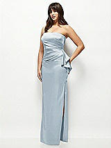 Side View Thumbnail - Mist Strapless Draped Skirt Satin Maxi Dress with Cascade Ruffle