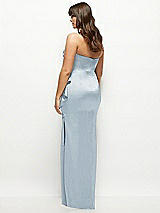 Rear View Thumbnail - Mist Strapless Draped Skirt Satin Maxi Dress with Cascade Ruffle