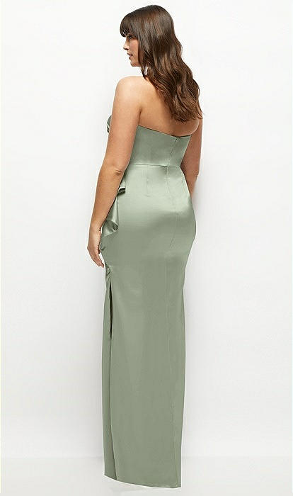 Strapless Draped Skirt Satin Maxi Bridesmaid Dress With Cascade