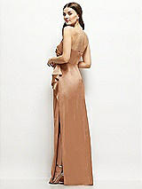 Alt View 3 Thumbnail - Toffee Strapless Draped Skirt Satin Maxi Dress with Cascade Ruffle