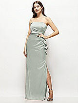 Alt View 1 Thumbnail - Willow Green Strapless Draped Skirt Satin Maxi Dress with Cascade Ruffle
