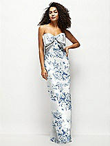 Front View Thumbnail - Cottage Rose Larkspur Strapless Floral Satin Column Maxi Dress with Oversized Bow