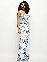 Side View Thumbnail - Cottage Rose Larkspur Strapless Floral Satin Column Maxi Dress with Oversized Bow