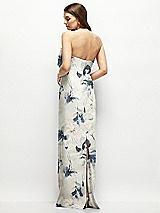 Alt View 4 Thumbnail - Inkwash Blue Floral Strapless Floral Satin Column Maxi Dress with Oversized Bow