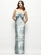 Alt View 2 Thumbnail - Porcelain Blue Seraphina Floral Strapless Floral Satin Column Maxi Dress with Oversized Bow