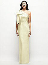 Front View Thumbnail - Butter Yellow Oversized Bow One-Shoulder Satin Column Maxi Dress