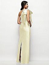 Rear View Thumbnail - Butter Yellow Oversized Bow One-Shoulder Satin Column Maxi Dress