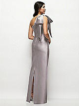 Rear View Thumbnail - Cashmere Gray Oversized Bow One-Shoulder Satin Column Maxi Dress