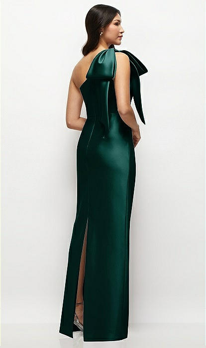 Oversized Bow One-shoulder Satin Column Maxi Bridesmaid Dress In