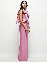 Side View Thumbnail - Powder Pink Oversized Bow One-Shoulder Satin Column Maxi Dress