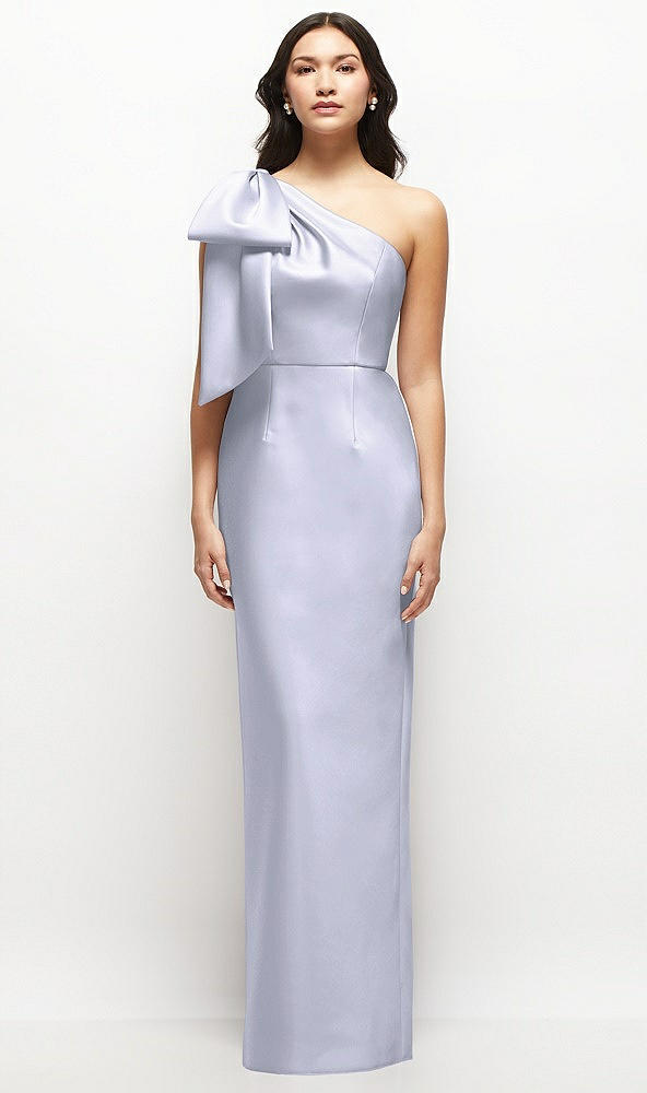 Front View - Silver Dove Oversized Bow One-Shoulder Satin Column Maxi Dress