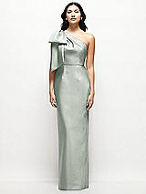 Front View Thumbnail - Willow Green Oversized Bow One-Shoulder Satin Column Maxi Dress