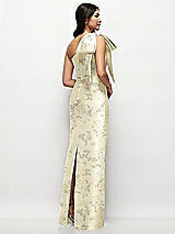 Rear View Thumbnail - Butter Yellow Floral Oversized Bow One-Shoulder Floral Satin Column Maxi Dress