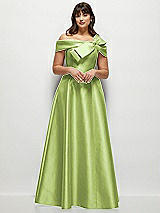 Alt View 1 Thumbnail - Mojito Asymmetrical Bow Off-Shoulder Satin Gown with Ballroom Skirt