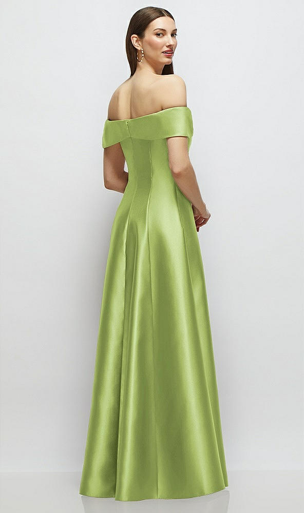 Back View - Mojito Asymmetrical Bow Off-Shoulder Satin Gown with Ballroom Skirt