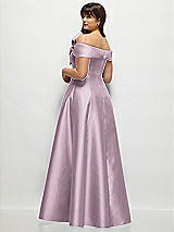 Alt View 2 Thumbnail - Suede Rose Asymmetrical Bow Off-Shoulder Satin Gown with Ballroom Skirt