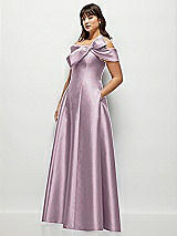 Alt View 3 Thumbnail - Suede Rose Asymmetrical Bow Off-Shoulder Satin Gown with Ballroom Skirt