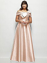 Alt View 1 Thumbnail - Cameo Asymmetrical Bow Off-Shoulder Satin Gown with Ballroom Skirt