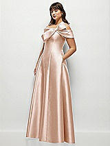 Alt View 3 Thumbnail - Cameo Asymmetrical Bow Off-Shoulder Satin Gown with Ballroom Skirt
