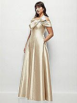 Alt View 3 Thumbnail - Champagne Asymmetrical Bow Off-Shoulder Satin Gown with Ballroom Skirt