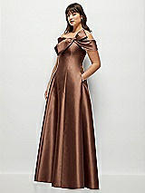 Alt View 3 Thumbnail - Cognac Asymmetrical Bow Off-Shoulder Satin Gown with Ballroom Skirt