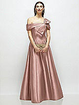 Front View Thumbnail - Neu Nude Asymmetrical Bow Off-Shoulder Satin Gown with Ballroom Skirt