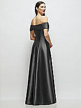 Rear View Thumbnail - Pewter Asymmetrical Bow Off-Shoulder Satin Gown with Ballroom Skirt